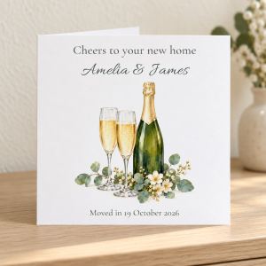 Housewarming Card | Champagne & Flowers | Names & Moving Date