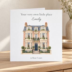 First Flat Card | Watercolour Townhouse | Name & Address