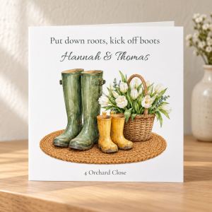 Family New Home Card | Wellington Boots | Names & Address