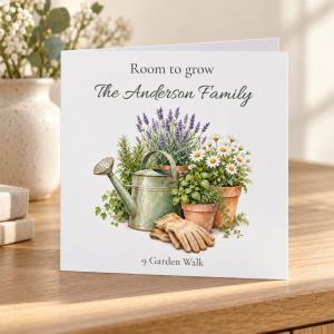 Personalised New Home Card | Room to Grow Garden Design | Family Name & Address