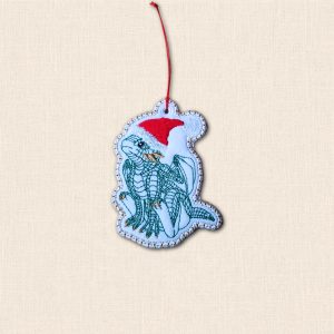 Baby Dragon in a Santa Hat - Embroidered Christmas Keepsake