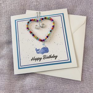 Handmade Whale Birthday Card with Beaded Heart Keepsake