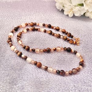 18-Inch Light Brown Striped Agate and Tiger's Eye Necklace