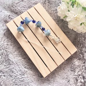 Marbled Heart Beaded Needle Threader with Butterfly Charm