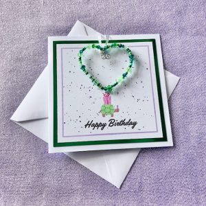 Happy Birthday Beaded Heart Card (Tortoise Design)