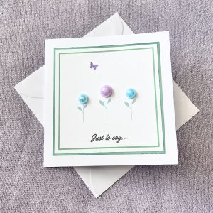 'Just to say...' Pearl Flowers and Butterfly Card (4x4 inch)