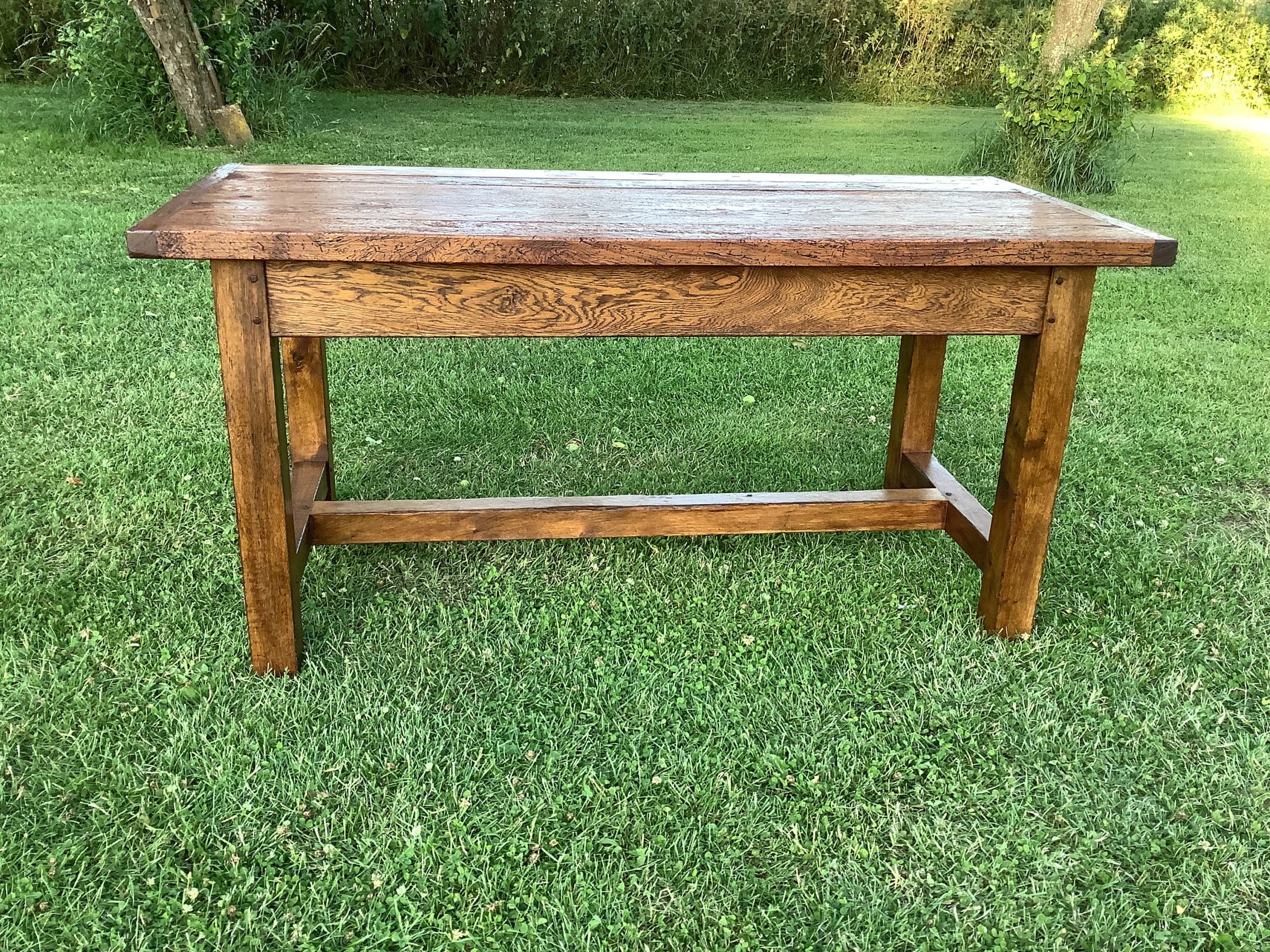 Oak and Elm plank top dining refectory table - Image 2