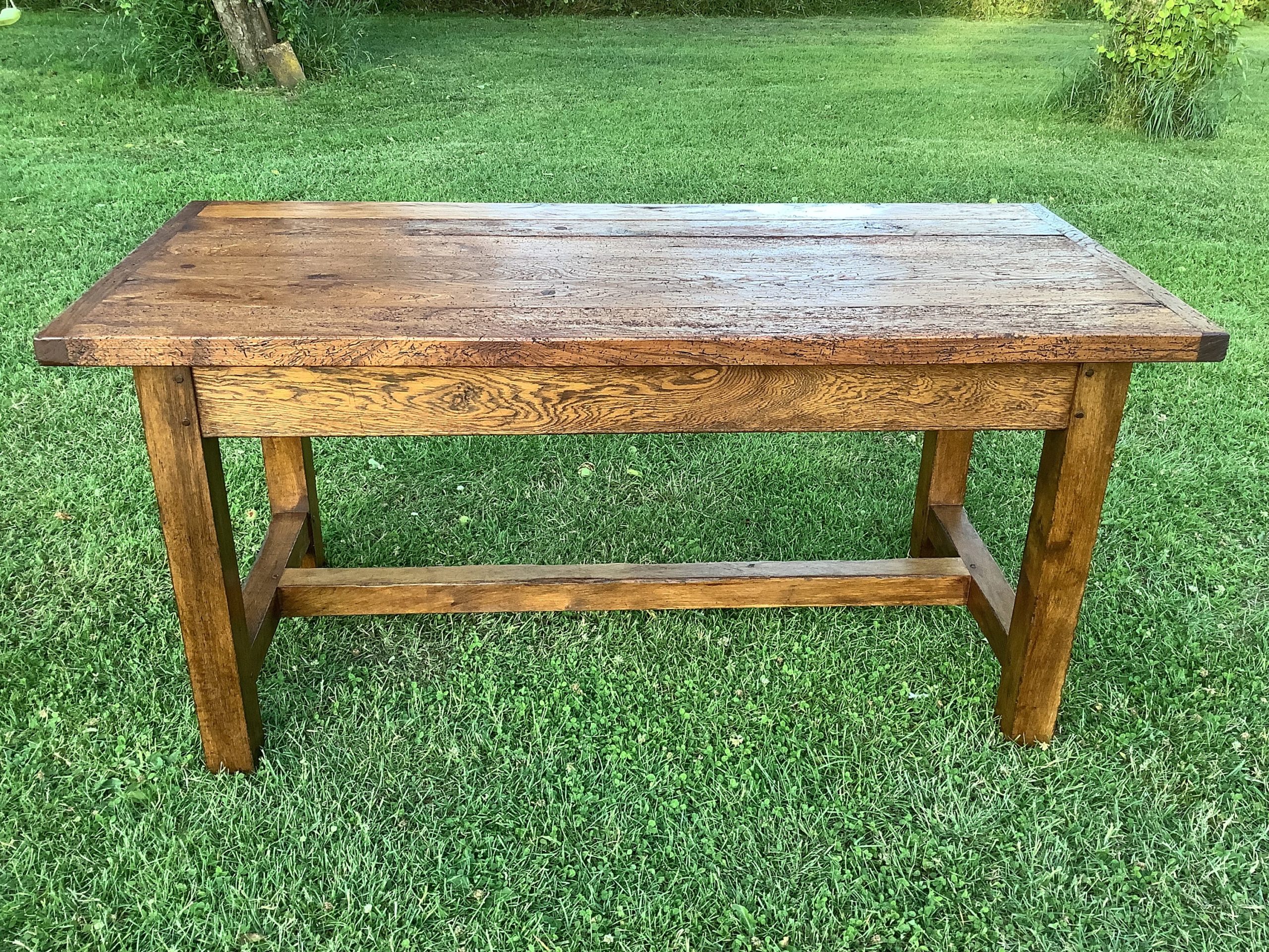 Oak and Elm plank top dining refectory table - Image 3
