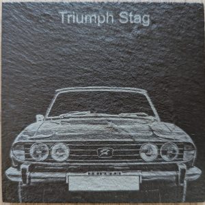Triumph Stag slate coaster personalised reg
