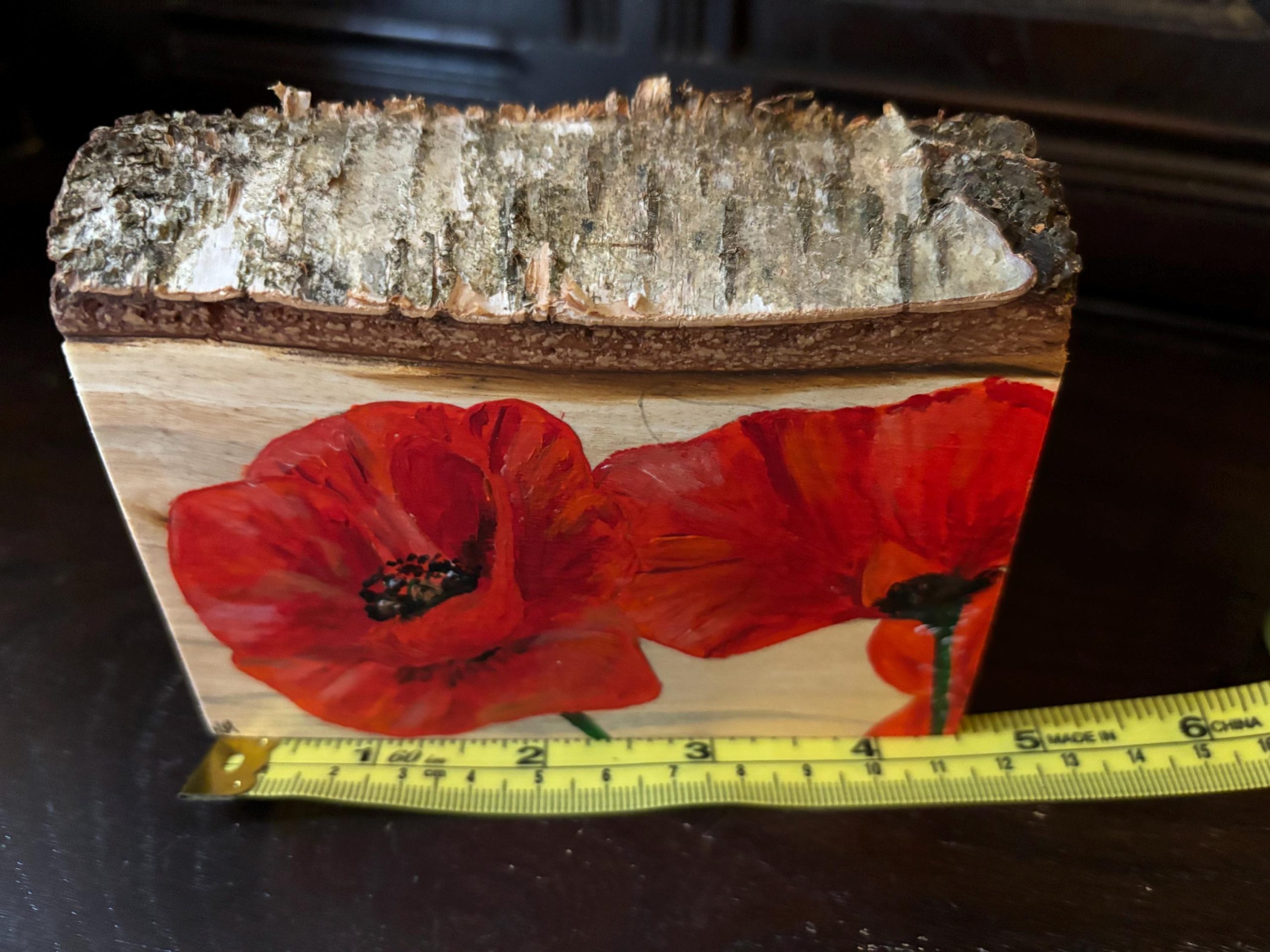 Red Poppies - handpainted original art, wood slice, floral meadow art, uk - Image 7