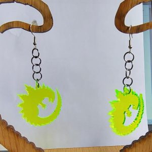 Godzilla Dangle Earrings: Laser Cut Acrylic, Sterling Silver Hooks