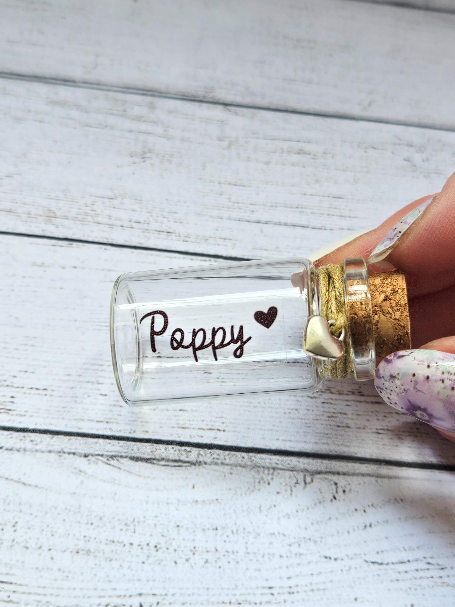 Custom Name Memorial mini jar bottle, Pet Loss, Ashes, Remembrance, Memory Keepsake, Pet Fur Container, Personalised Name, Wedding favours - Image 2