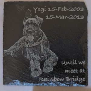Personalised Pet Slate Coaster – Engraved with Photo, Name & Phrase