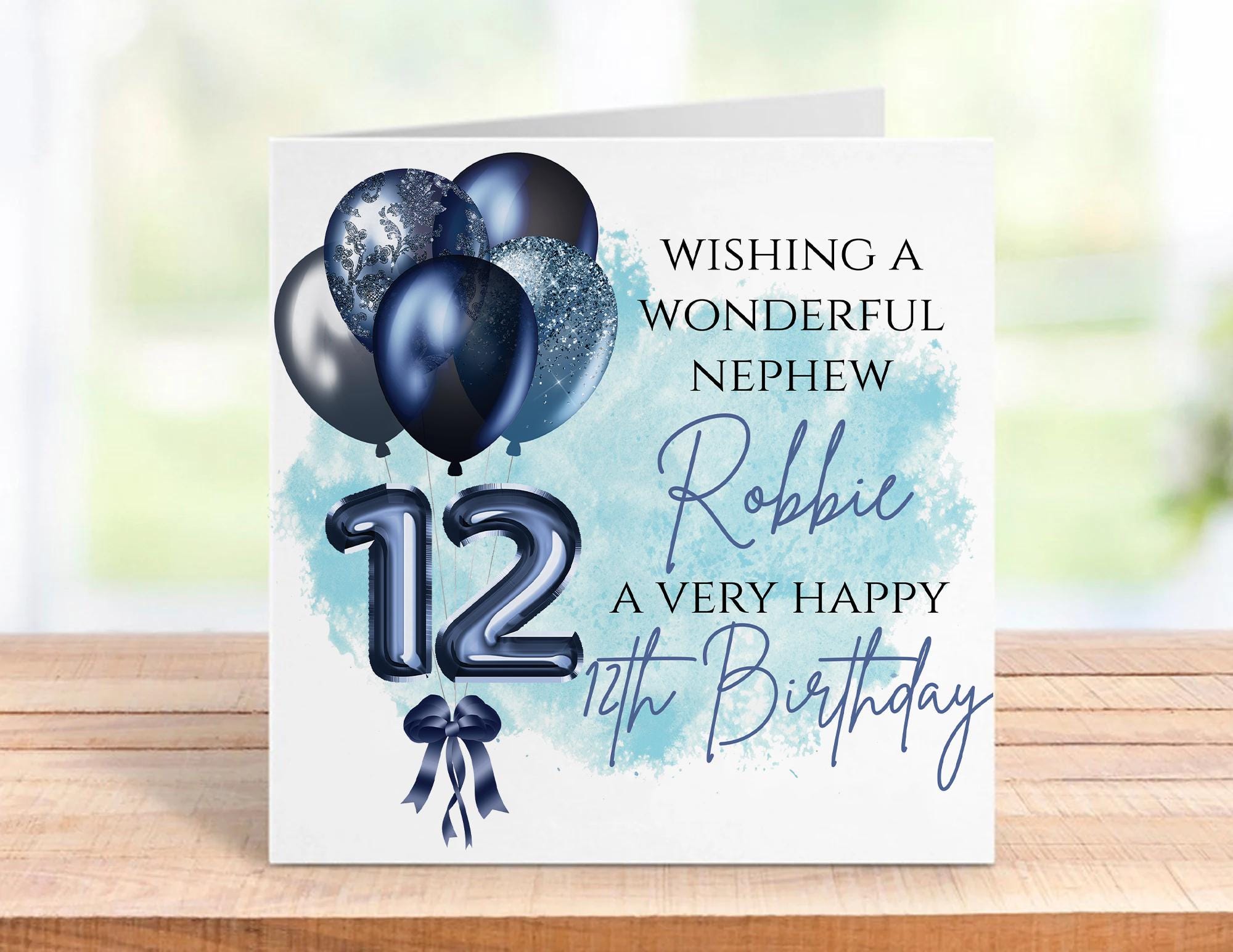 Personalised 12th Birthday Card for a Boy | Son, Grandson or Nephew | Blue Balloons - Image 3