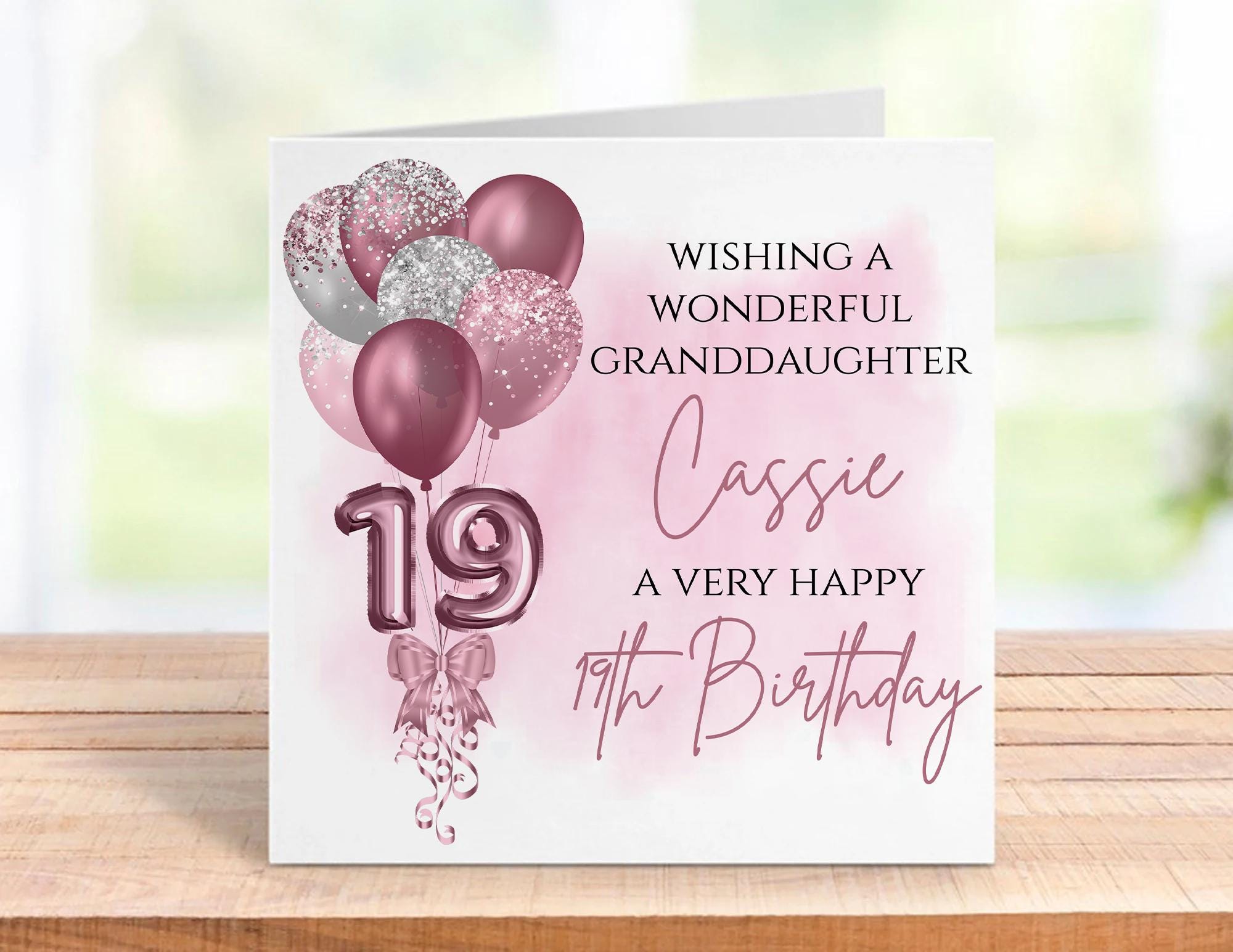 Personalised 19th Birthday Card for Her | Daughter, Granddaughter or Niece | Pink Balloons - Image 2