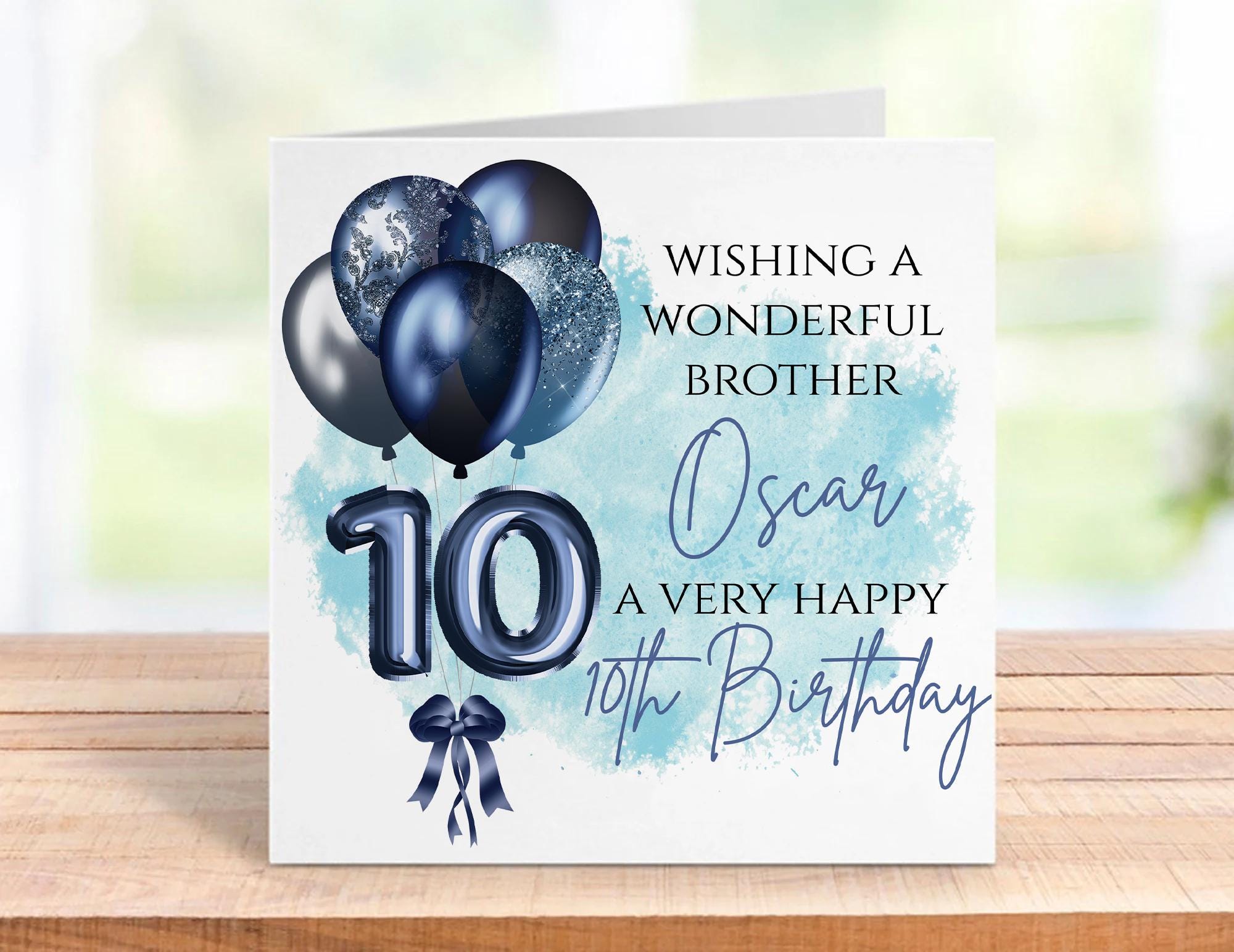 Personalised 10th Birthday Card for a Boy | Son, Grandson or Nephew | Blue Balloons - Image 3