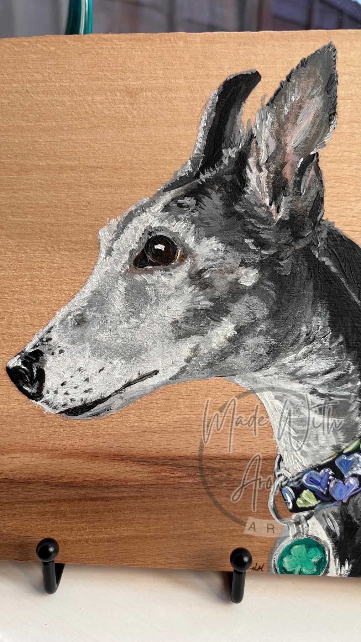 Hand Painted Pet Portrait on Natural Wood Slice – Custom Acrylic Art - Image 2