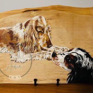 Hand Painted Custom Double Pet Portrait – Acrylics on Natural Wood Slice