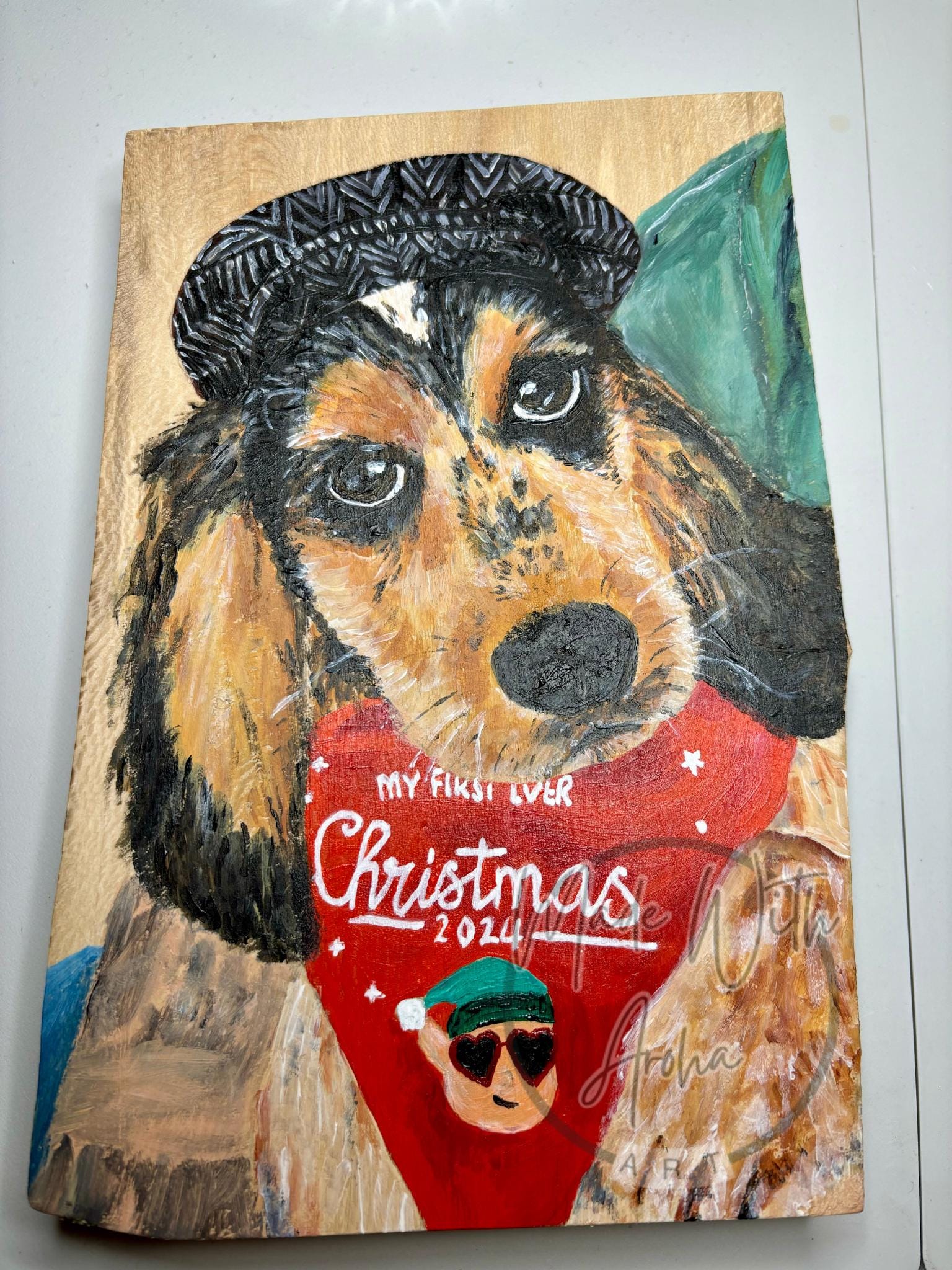 Hand Painted Pet Portrait on Natural Wood Slice – Custom Acrylic Art - Image 4