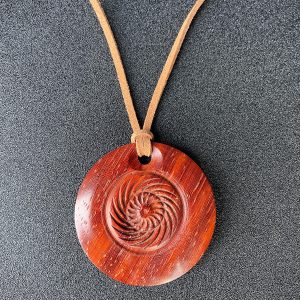 Hand-Turned Padauk Wood Spiral Pendant Necklace – 5cm
