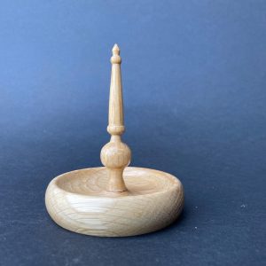 Handcrafted Oak ring dish with finial