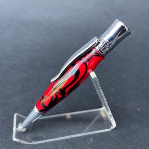 Handcrafted vividred and black twist pen