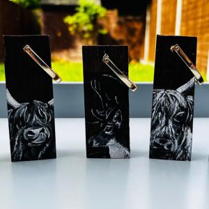 Hand painted chunky whisky stave keyrings / hanging art pieces