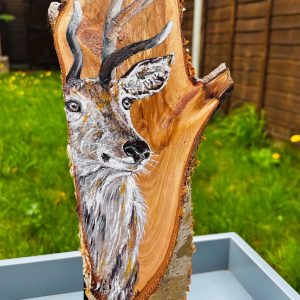 Stag in the woods - handpainted wood slice, UK & Scottish wildlife