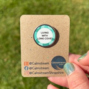 Living With Long Covid Pin Badge – Mint Green Design – Stainless Steel – 25 mm