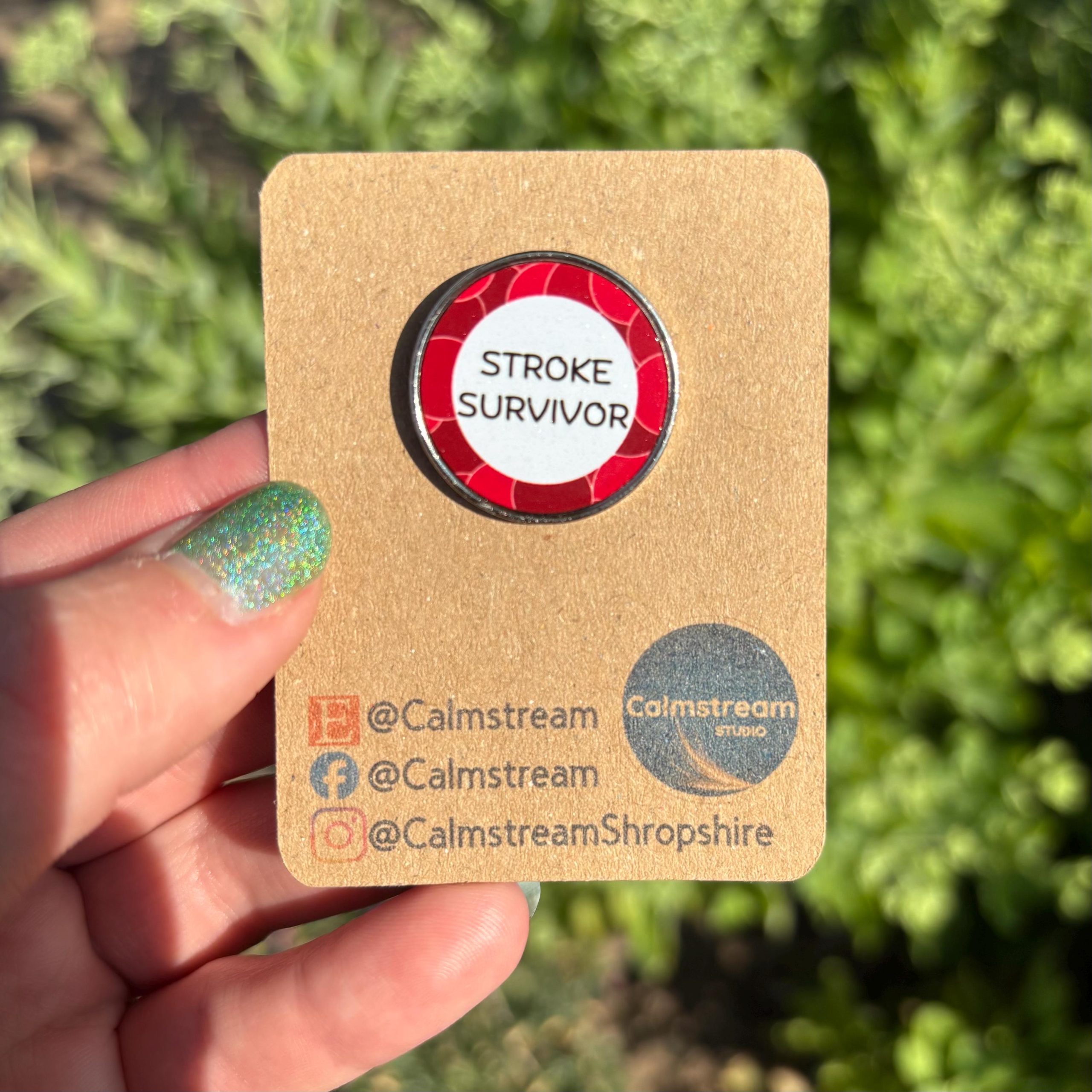 Stroke Survivor Pin Badge – Red Awareness – Stainless Steel – 25 mm - Image 2