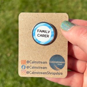 Family Carer Pin Badge – Pale Blue Design – Stainless Steel – 25 mm