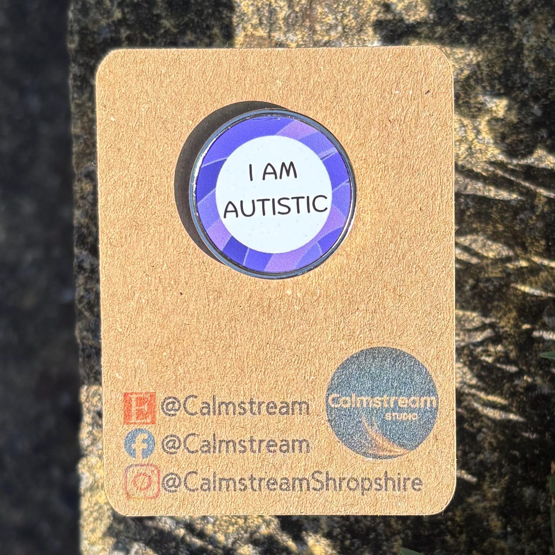 I AM AUTISTIC Pin Badge – Calmstream Purple Design – Stainless Steel – 25 mm - Image 4
