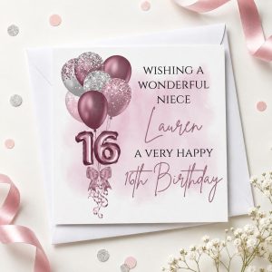 Personalised 16th Birthday Card for Her | Daughter, Granddaughter or Niece | Pink Balloons