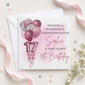 Personalised 17th Birthday Card for Her | Daughter, Granddaughter or Niece | Pink Balloons