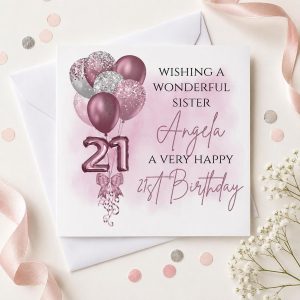 Personalised 21st Birthday Card for Her | Daughter, Sister or Friend | Pink Balloons