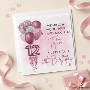 Personalised 12th Birthday Card for a Girl | Daughter, Granddaughter or Niece | Pink Balloons
