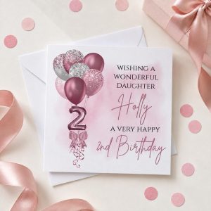Personalised 2nd Birthday Card for a Girl | Daughter, Granddaughter or Niece | Pink Balloons
