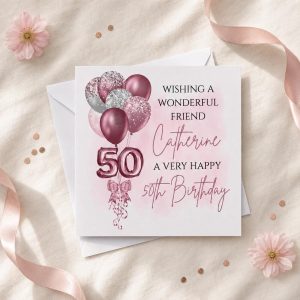 Personalised 50th Birthday Card for Her | Mum, Sister or Wife | Pink Balloons