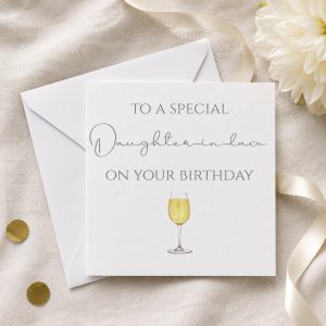 Daughter in Law Birthday Card, Elegant Wine Glass Design, Blank Inside