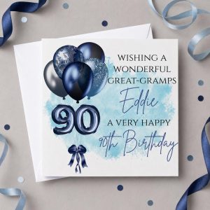 Personalised 90th Birthday Card for Him | Dad, Grandad or Husband | Blue Balloons