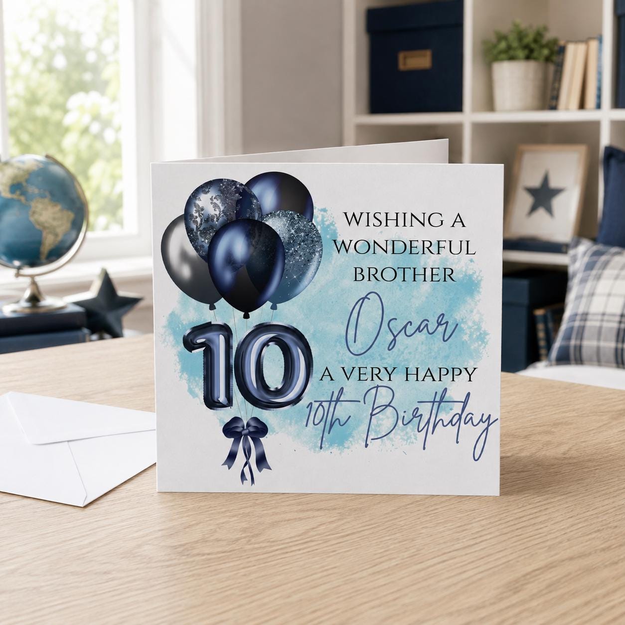 Personalised 10th Birthday Card for a Boy | Son, Grandson or Nephew | Blue Balloons - Image 2