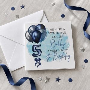 Personalised 5th Birthday Card for a Boy | Son, Grandson or Nephew | Blue Balloons