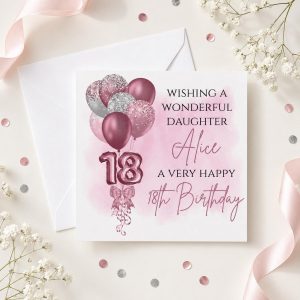 Personalised 18th Birthday Card for Her | Daughter, Granddaughter or Niece | Pink Balloons