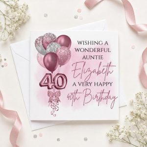 Personalised 40th Birthday Card for Her | Sister, Friend or Wife | Pink Balloons