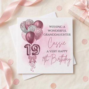 Personalised 19th Birthday Card for Her | Daughter, Granddaughter or Niece | Pink Balloons