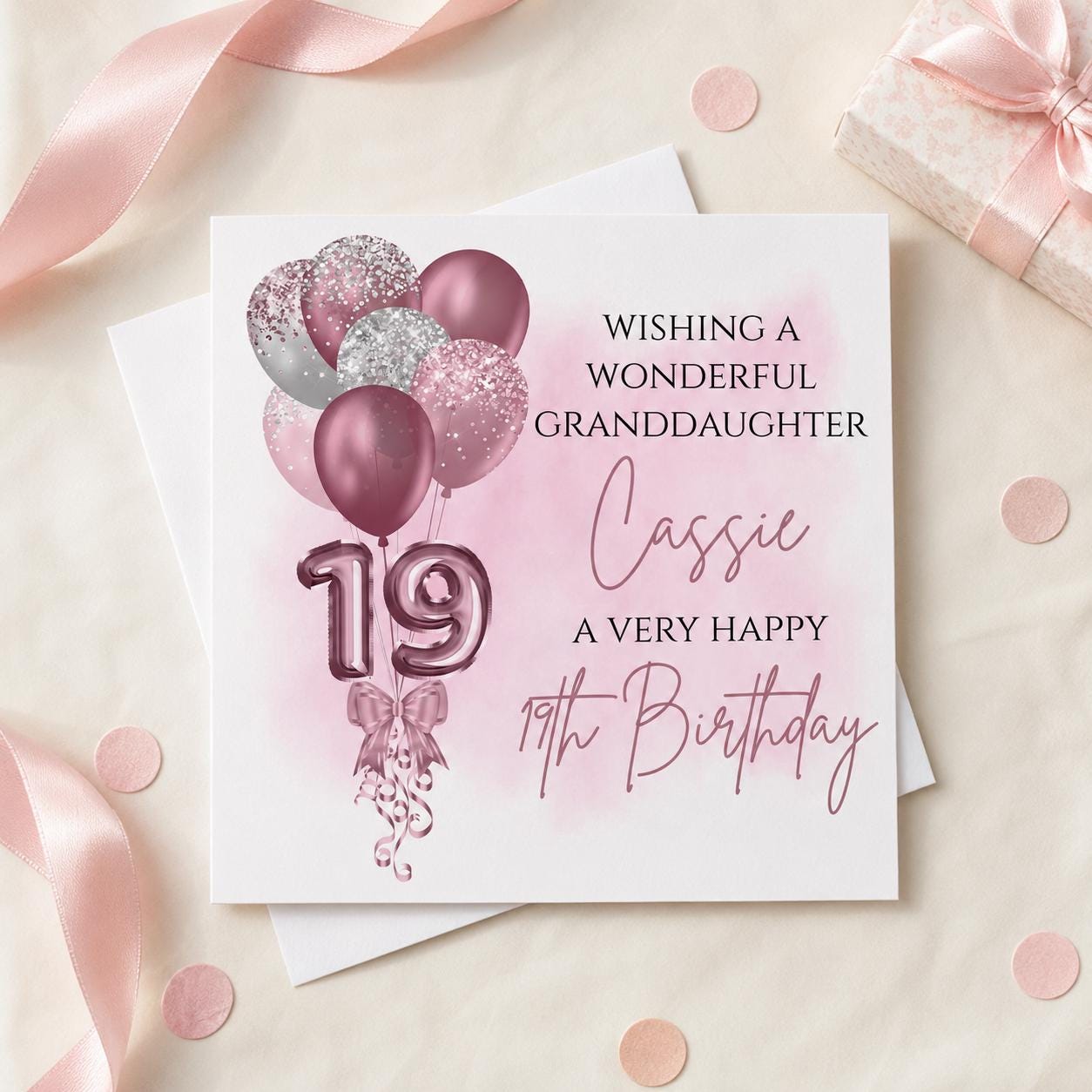 Personalised 19th Birthday Card for Her | Daughter, Granddaughter or Niece | Pink Balloons
