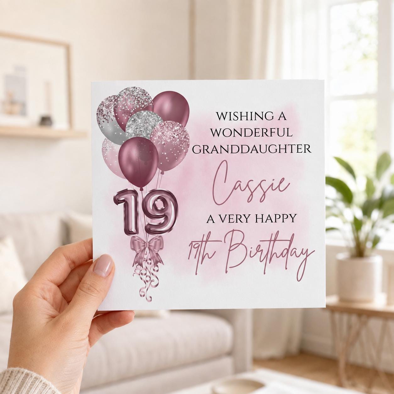 Personalised 19th Birthday Card for Her | Daughter, Granddaughter or Niece | Pink Balloons - Image 4