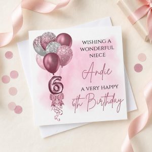 Personalised 6th Birthday Card for a Girl | Daughter, Granddaughter or Niece | Pink Balloons