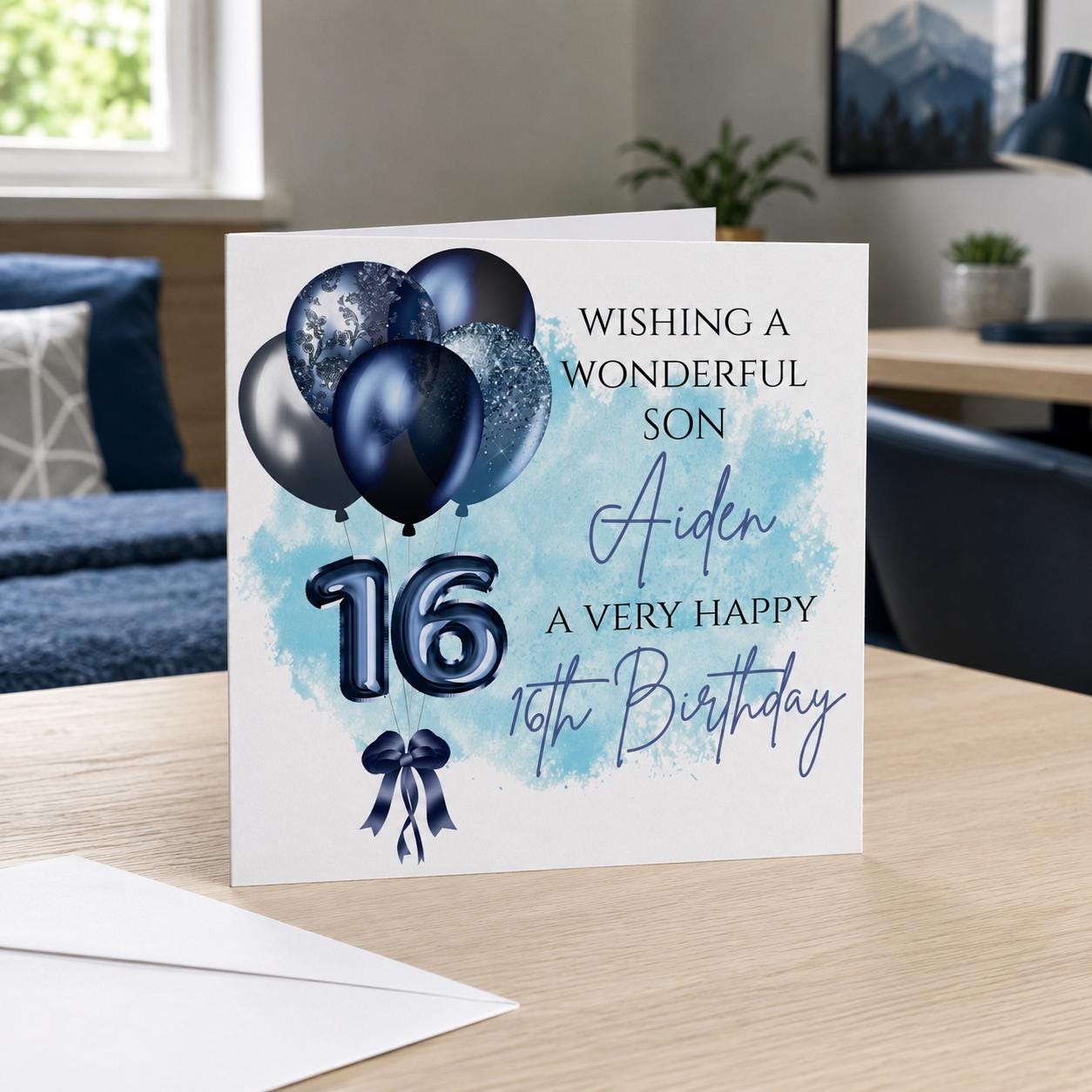 Personalised 16th Birthday Card for Him | Son, Grandson or Nephew | Blue Balloons - Image 2