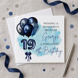 Personalised 19th Birthday Card for Him | Son, Grandson or Nephew | Blue Balloons